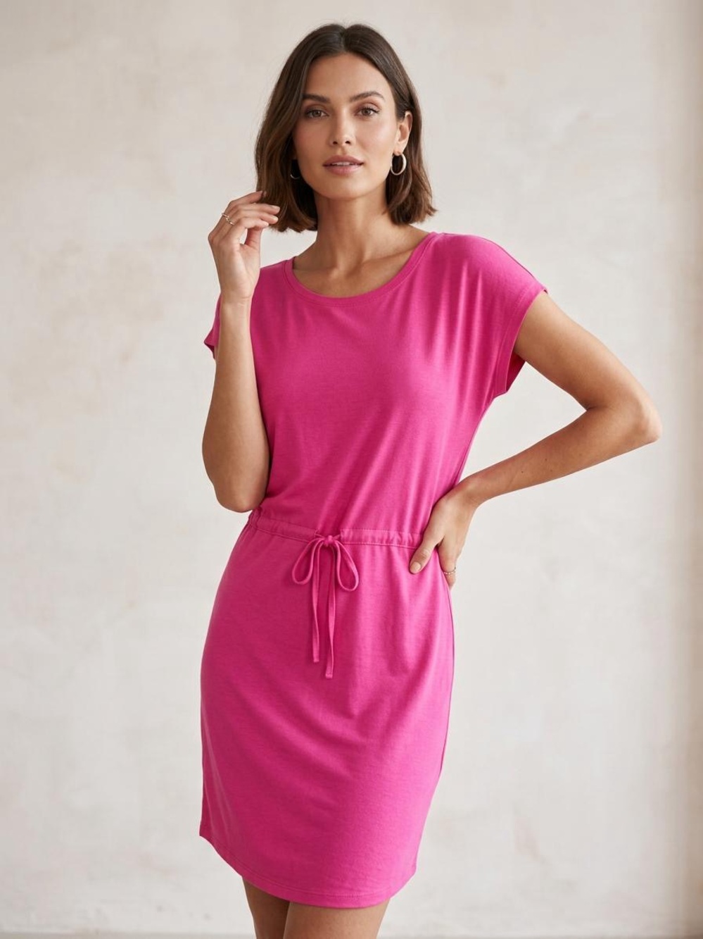 Only Pink Casual Drawstring Mini Dress
